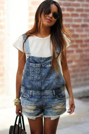 Blue Denim Overall Shorts