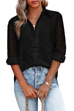 Black Geometric Textured Button Shirt