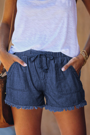 Casual Pocketed Frayed Denim Shorts