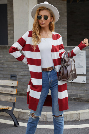Red Colorblock Open Front Knitted Cardigan