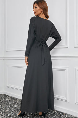 Black V Neck Batwing Sleeve Maxi Dress