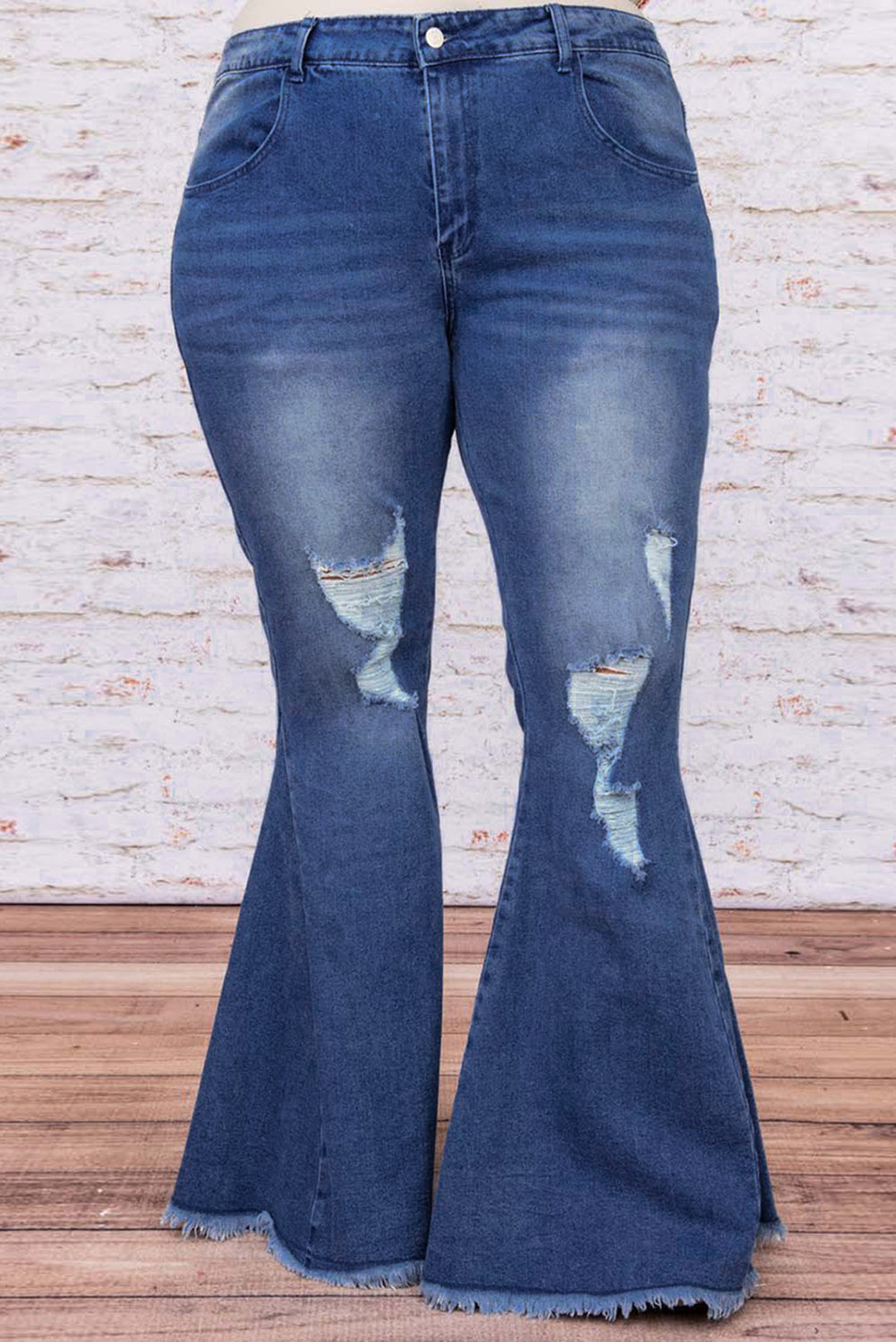 Plus Size Distressed Bell Bottom Jeans