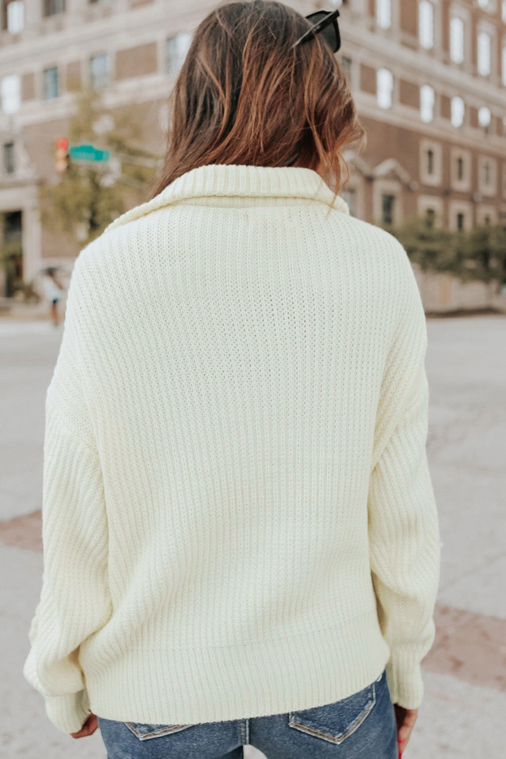 Apricot Zip Collar Drop Shoulder Knitted Sweater