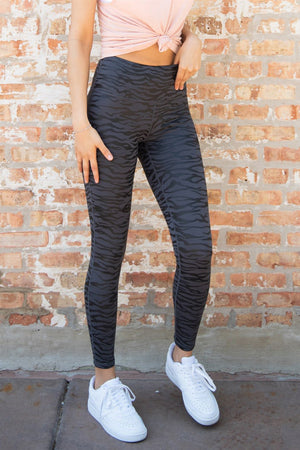 Black High Waist Tummy Control Zebra Stripes Print Leggings