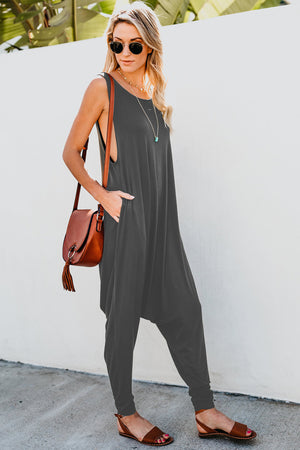 Gray Sleeveless Pocketed Harem Jumpsuit