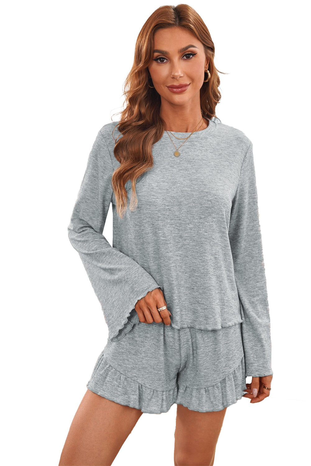 Bell Sleeve Top and Ruffle Shorts Lounge Suit