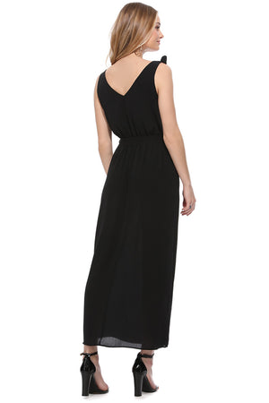Black Bowknot Shoulder Straps Jersey Dress with Belt