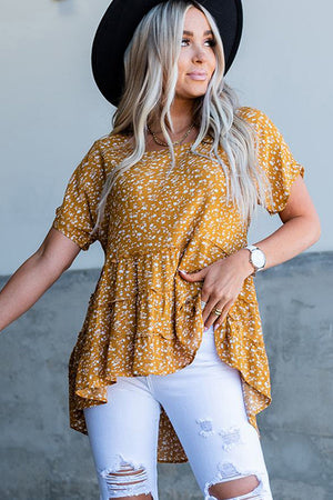 Floral Print Short Sleeve High-low Tunic Top