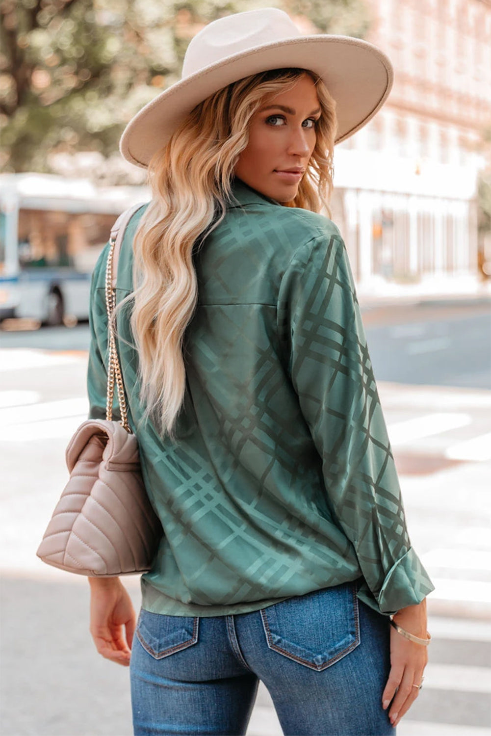 Green Shiny Satin Buttons Shirt