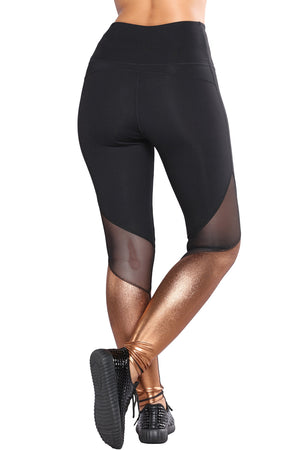 Gold Metallic Bottom Detail Active Stretch Leggings