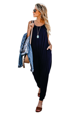 Blue Sleeveless Pocketed Harem Jumpsuit