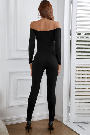 Black Off Shoulder Skinny Jumpsuit