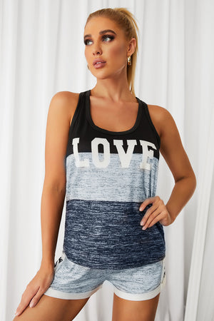 Letter Print Tank & Drawstring Waist Shorts Set