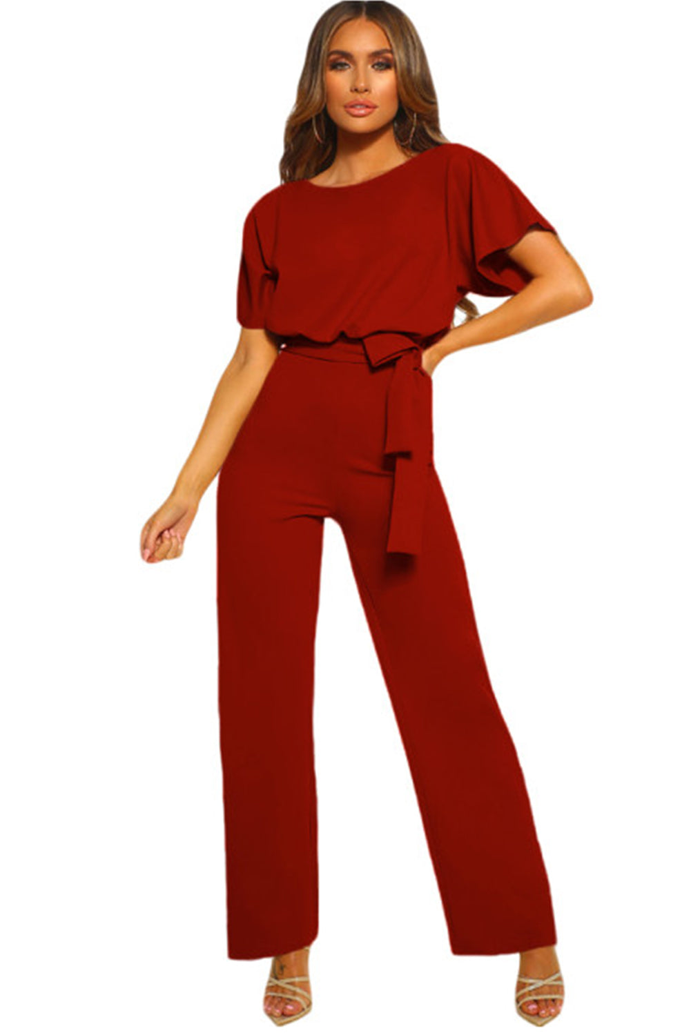 Red Oh So Glam Belted Wide Leg Jumpsuit