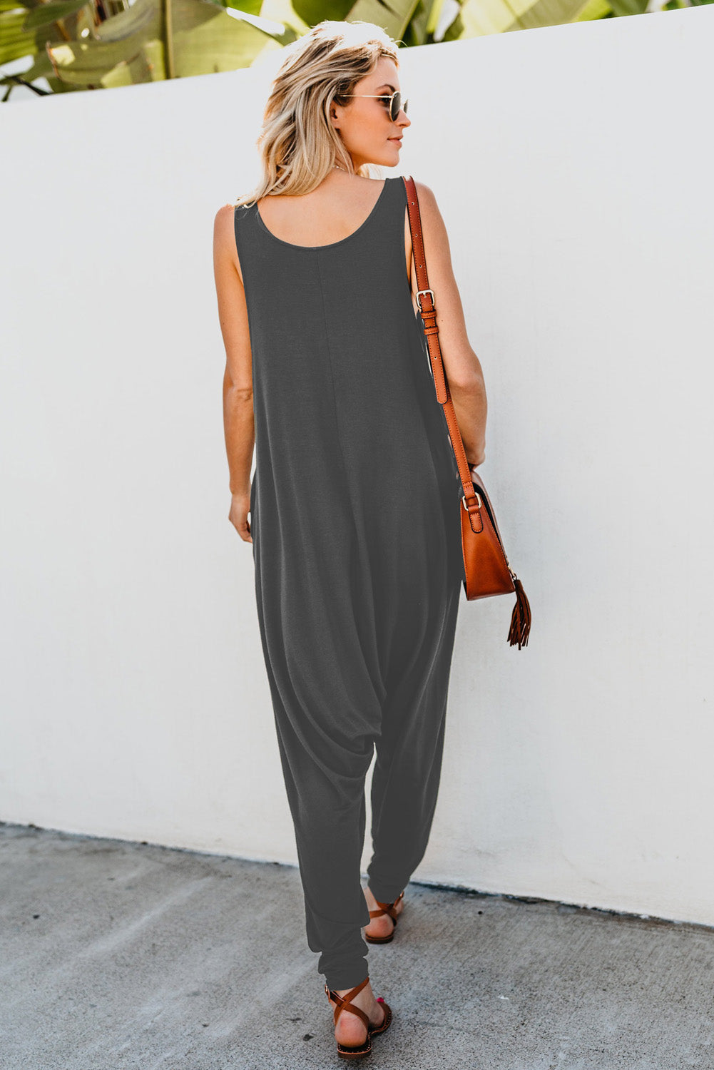 Gray Sleeveless Pocketed Harem Jumpsuit