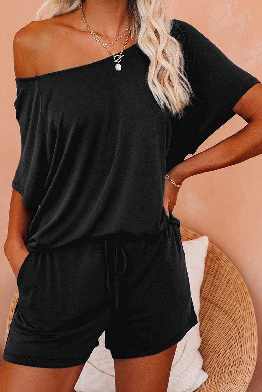 Black Raglan Top and Shorts Knit Lounge Set