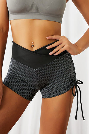 Black Side Drawstring Anti Cellulite High Waist Scrunch Butt Lift Shorts