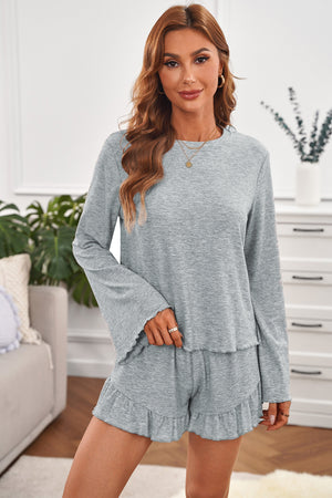 Bell Sleeve Top and Ruffle Shorts Lounge Suit