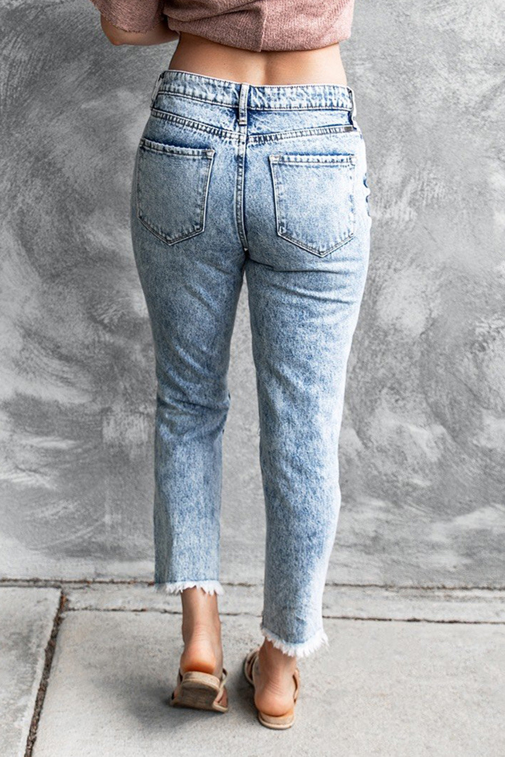 Daisy Patchwork Distressed Frayed Hem Skinny High Rise Jeans