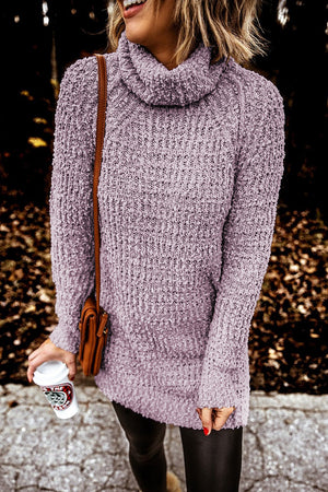 Solid Turtleneck Popcorn Sweater