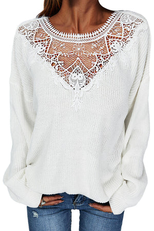 Lace Splicing Drop-shoulder Knitted Sweater