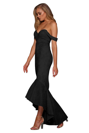 Elegant Black Strapless Lace Fishtail Evening Dress