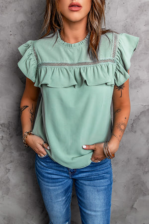 Green Flutter Ruffled Top