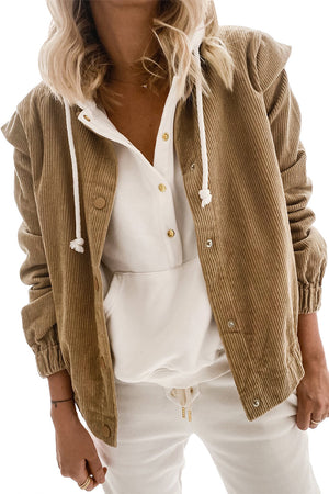 Brown Long Sleeve Buttoned Corduroy Coat