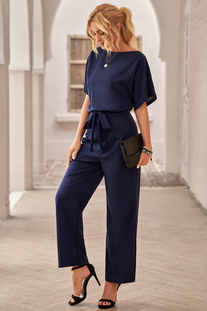 Blue Oh So Glam Belted Wide Leg Jumpsuit