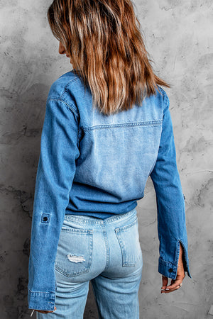 Blue Washed Pocketed Denim Shirt