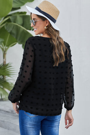Black Swiss Dot Long Puff Sleeve Top