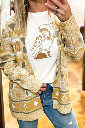 Geometric Print Open Front Knitted Cardigan