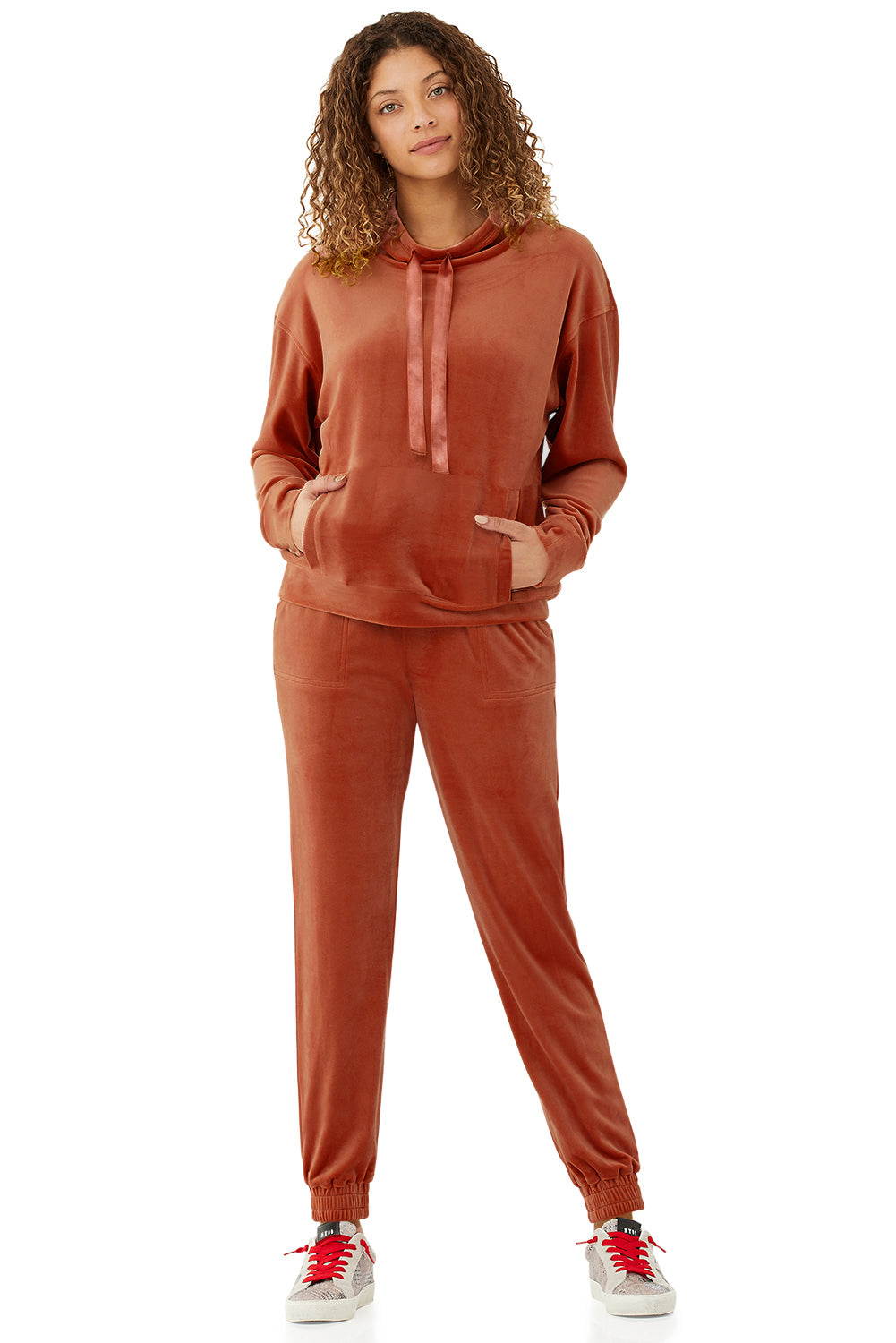 Funnel Neck Velour Sweatshirt and Pants Lounge Set