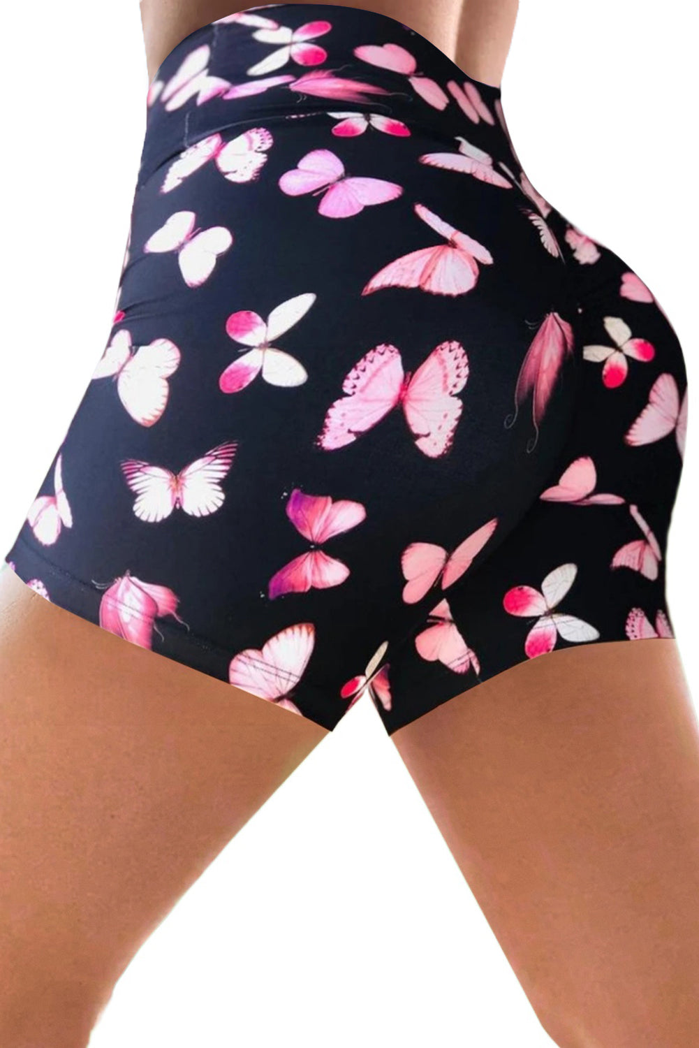 Pink Butterfly Print Booty Yoga Shorts