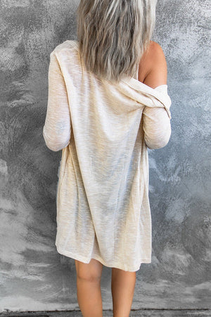 Beige Solid Color Open-Front Buttons Cardigan