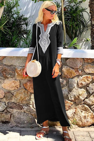 Black Casual Crochet Embroidered Slit Summer Dress