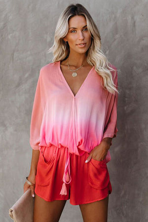 Pink Pocketed Ombre Kimono Romper