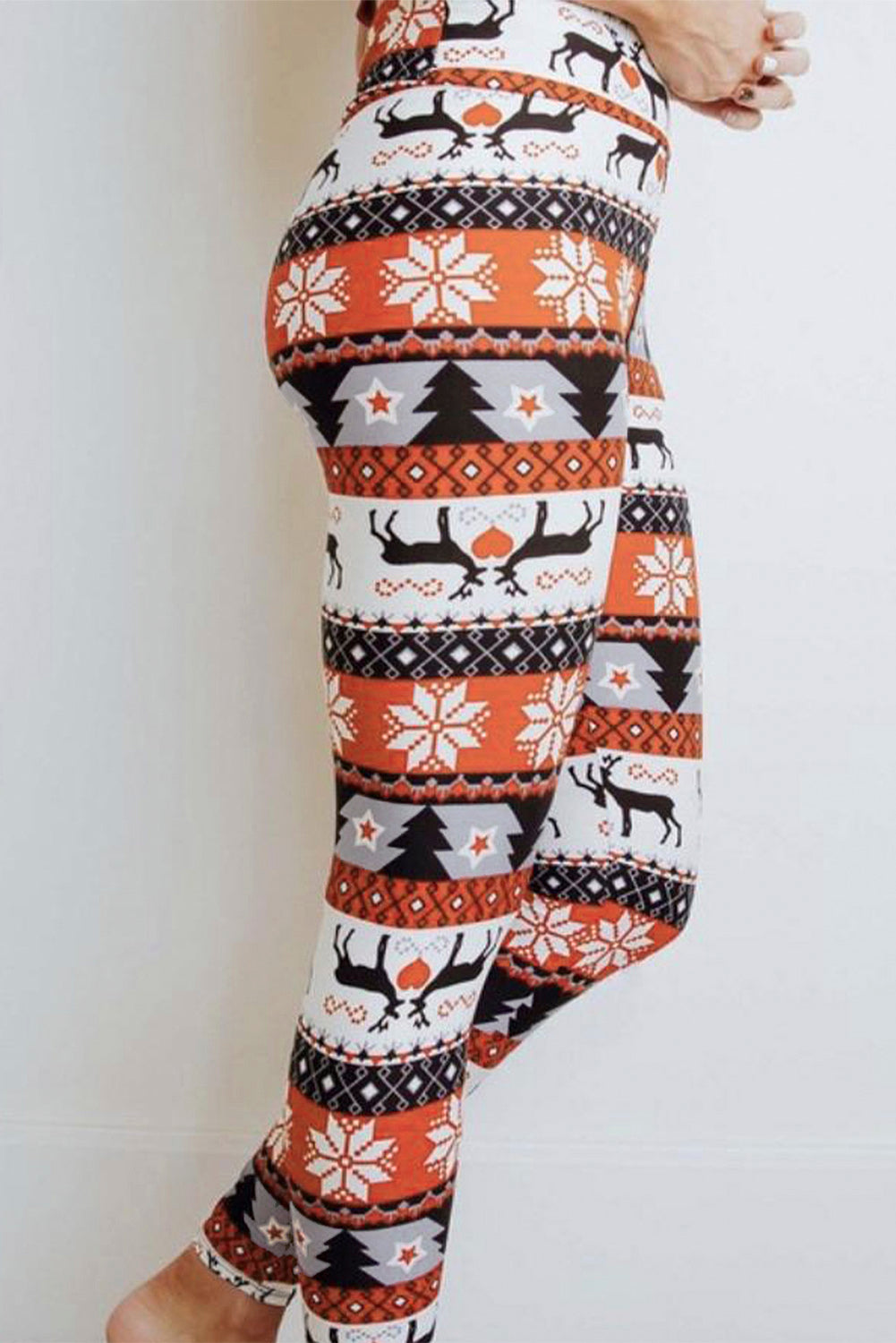 Ugly Christmas Tree Reindeer Print High Waist Leggings