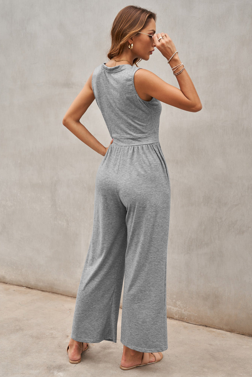 Gray Sleeveless Wide Leg Jumpsuit