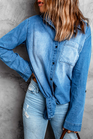 Blue Washed Pocketed Denim Shirt