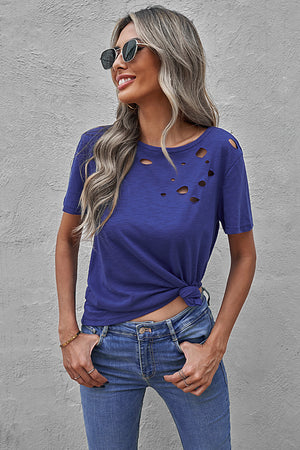 Blue Holes Crew Neck Cotton Mixed T-shirt