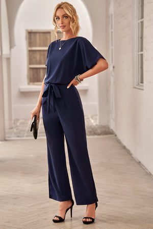 Blue Oh So Glam Belted Wide Leg Jumpsuit