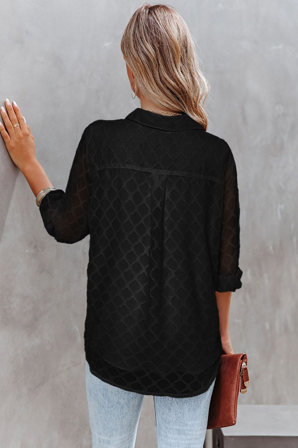 Black Geometric Textured Button Shirt