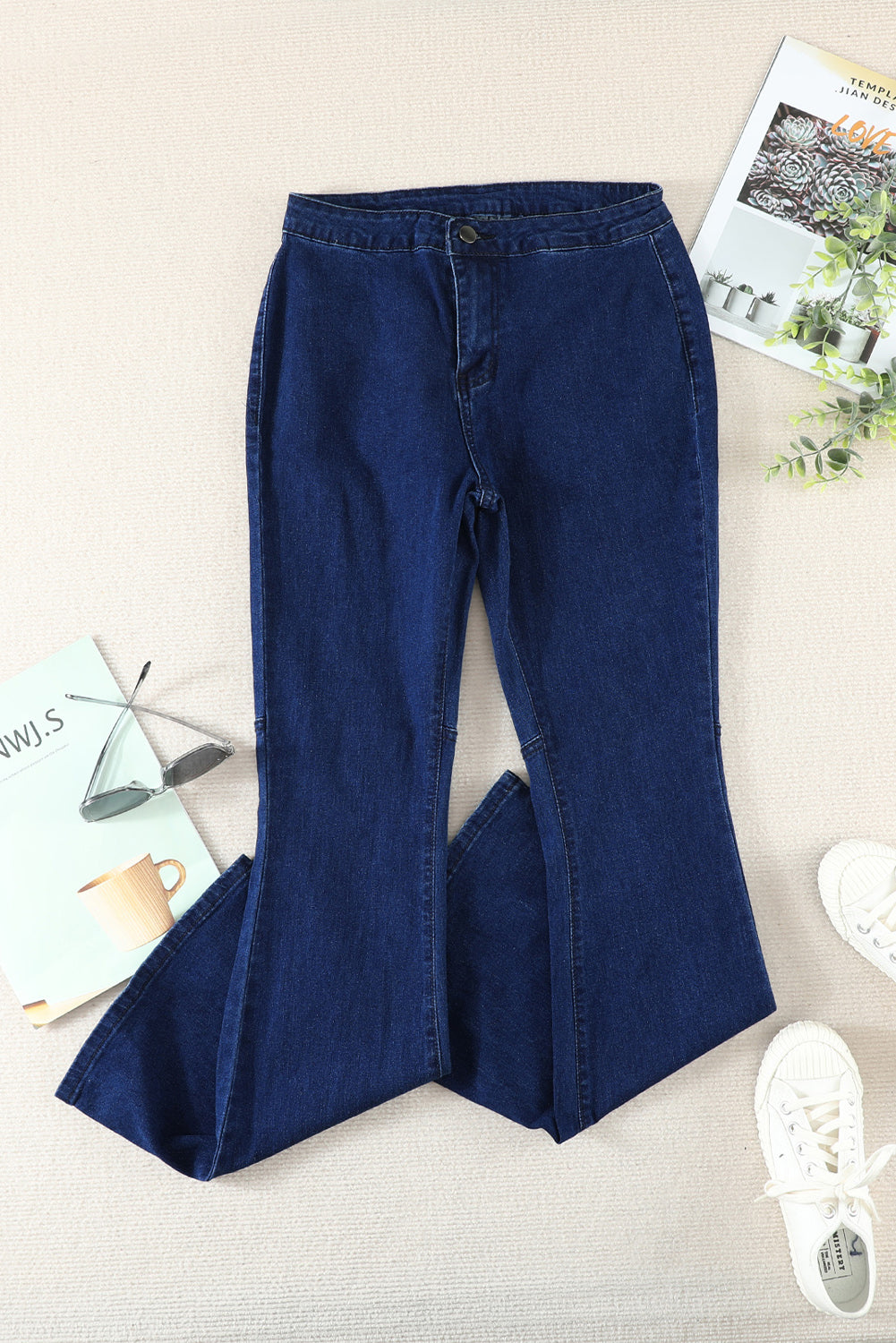 Blue High Waist Pockets Bell Jeans