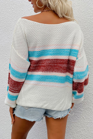 Color Block Knitted Drop Shoulder Pullover Sweater