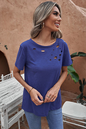 Blue Holes Crew Neck Cotton Mixed T-shirt