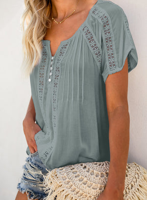 Crochet Eyelet Short Sleeves Top