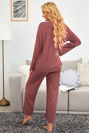 Long Sleeve Buttoned Wide Leg Lounge Wear