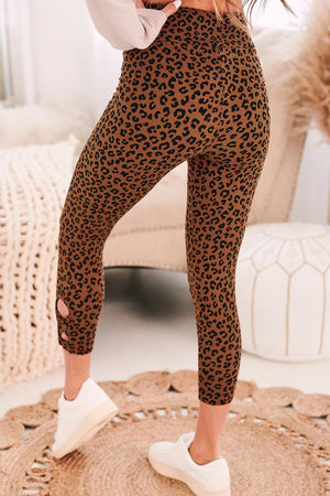 Brown Yoga Fitness Leopard Cropped Leggings