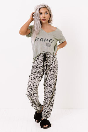 Leopard Print V Neck Elastic Waist Loose Lounge Set